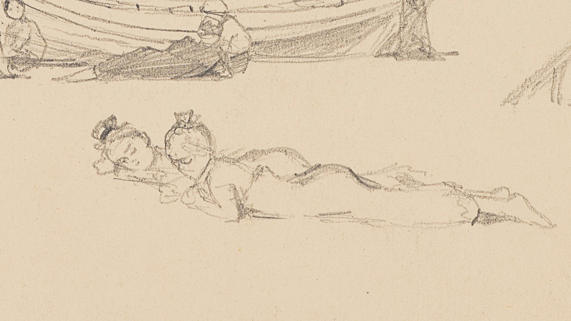 Strandszene mit Booten und Figuren