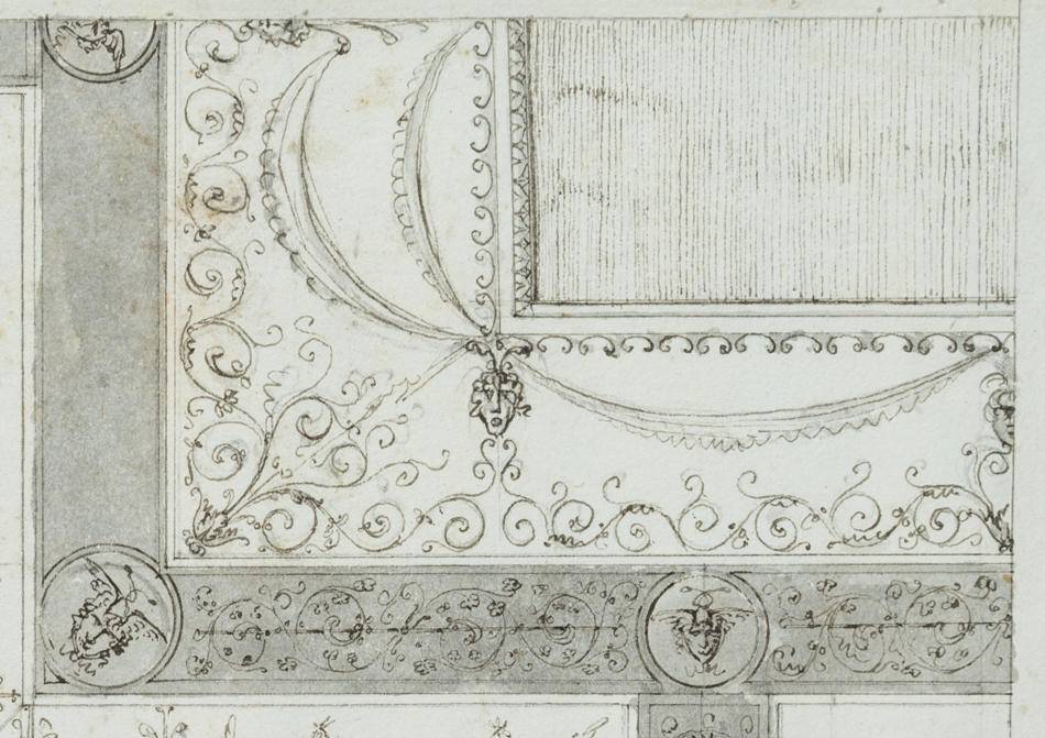 Entwurf einer Deckendekoration mit Arabesken und Figuren