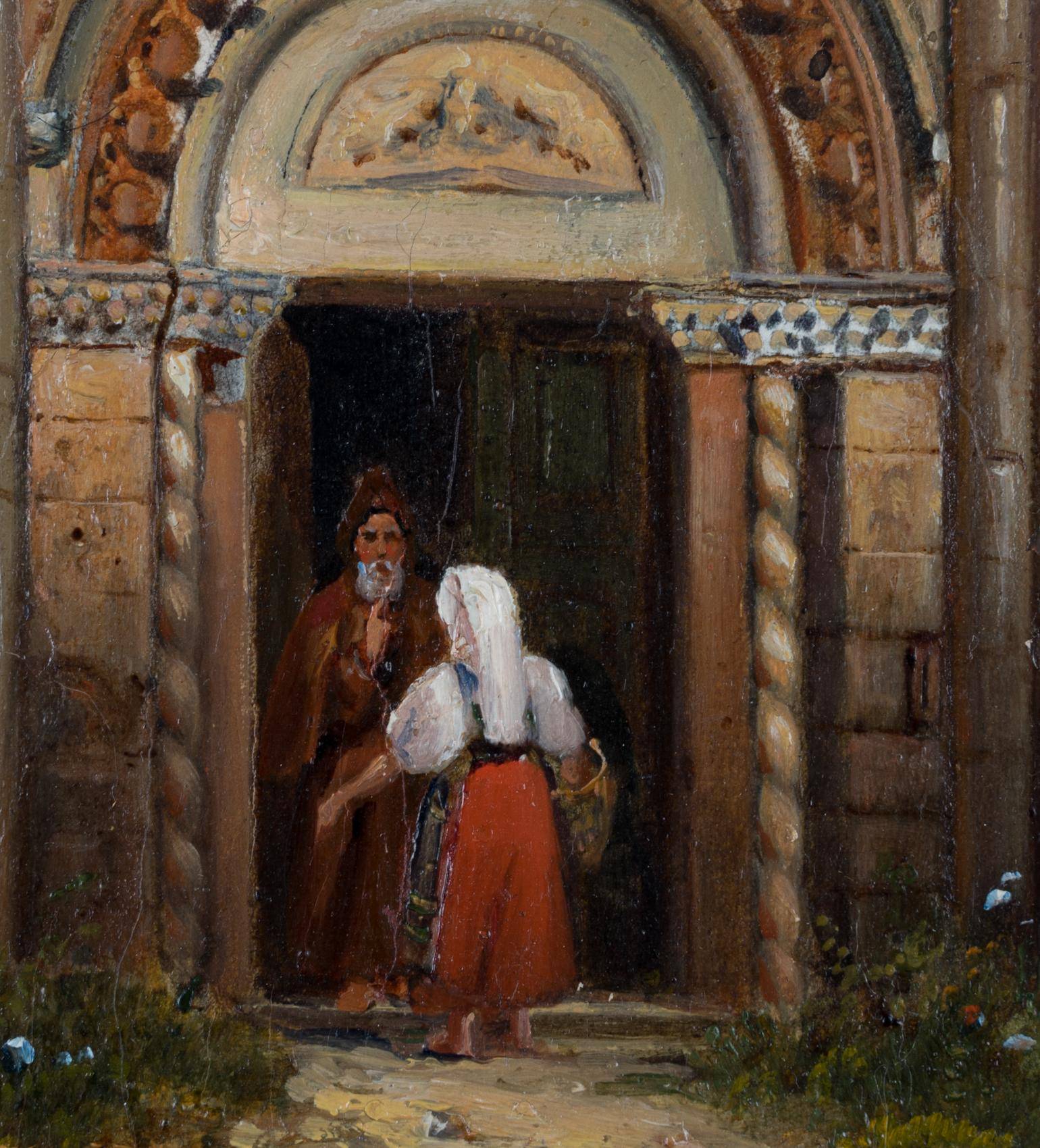 Zwiegespräch am Kirchenportal