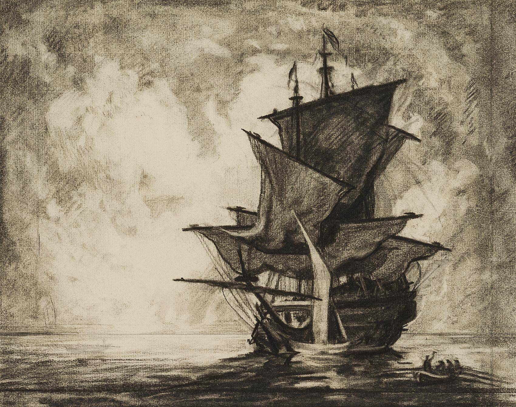 Vor Anker liegendes Segelschiff
