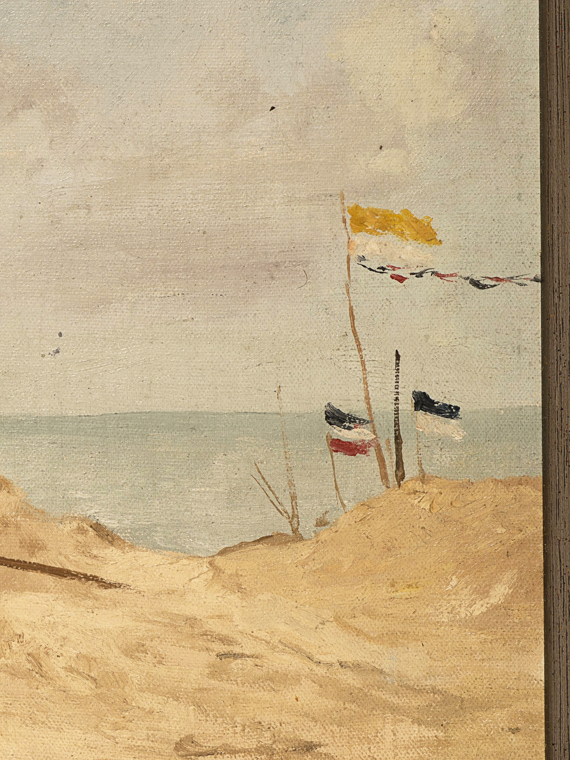 Strandszene mit Kaiserfahnen an der Nordsee