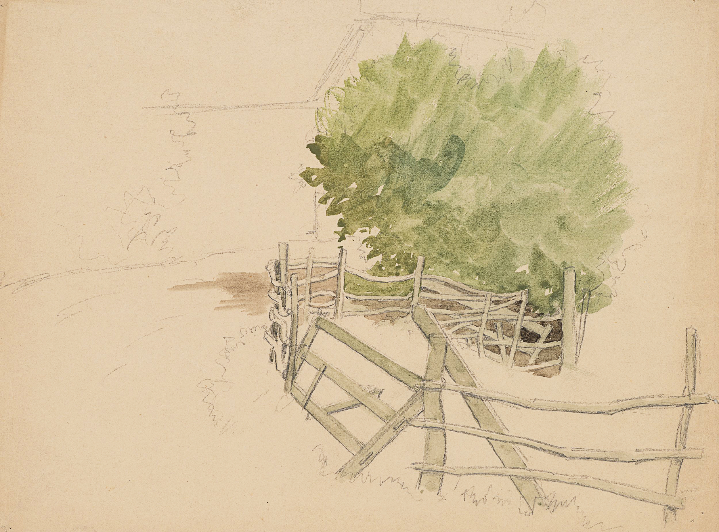 Studie einer Landschaft mit Baum und Zaun
