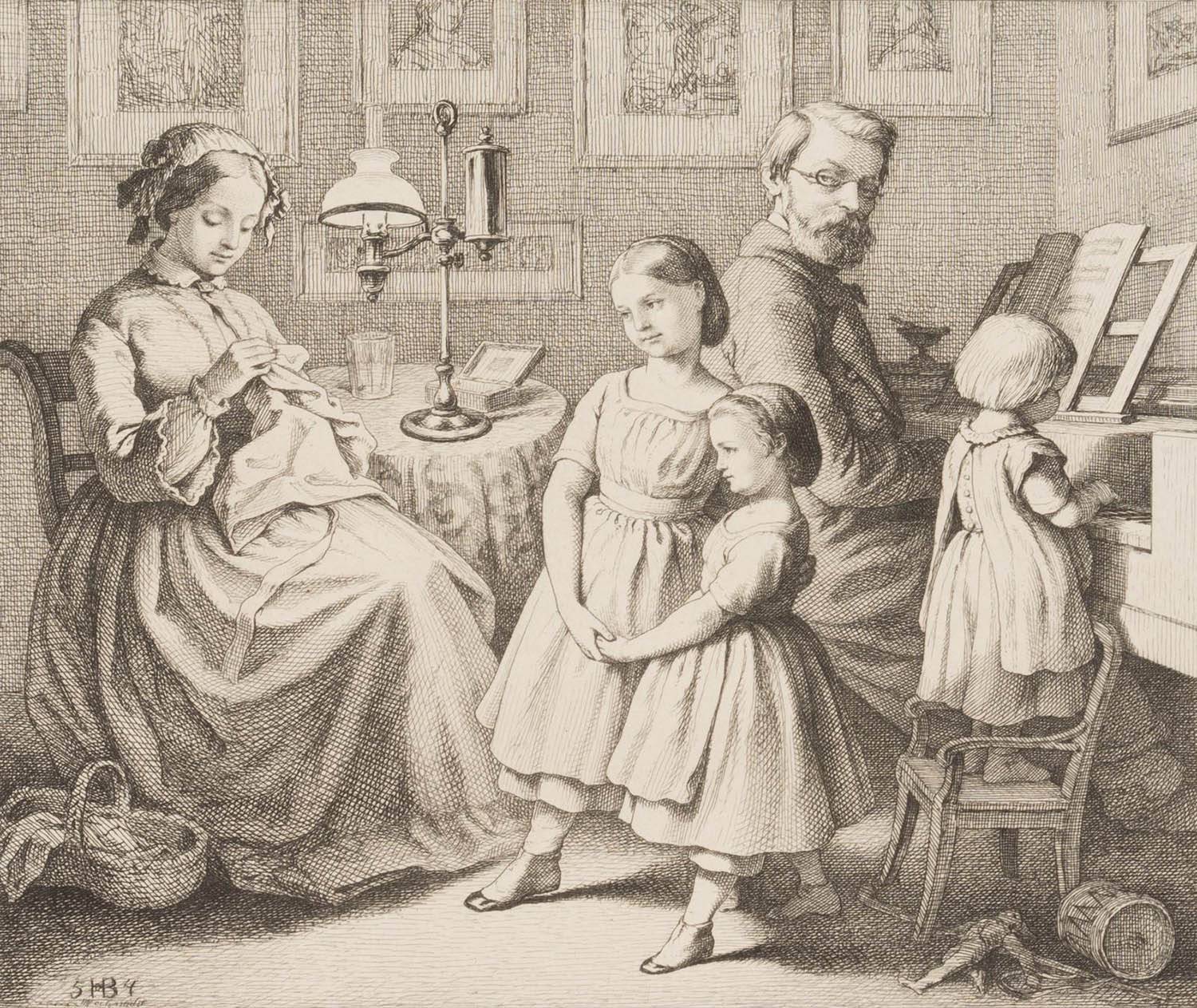 Familienglück in Stube mit Piano