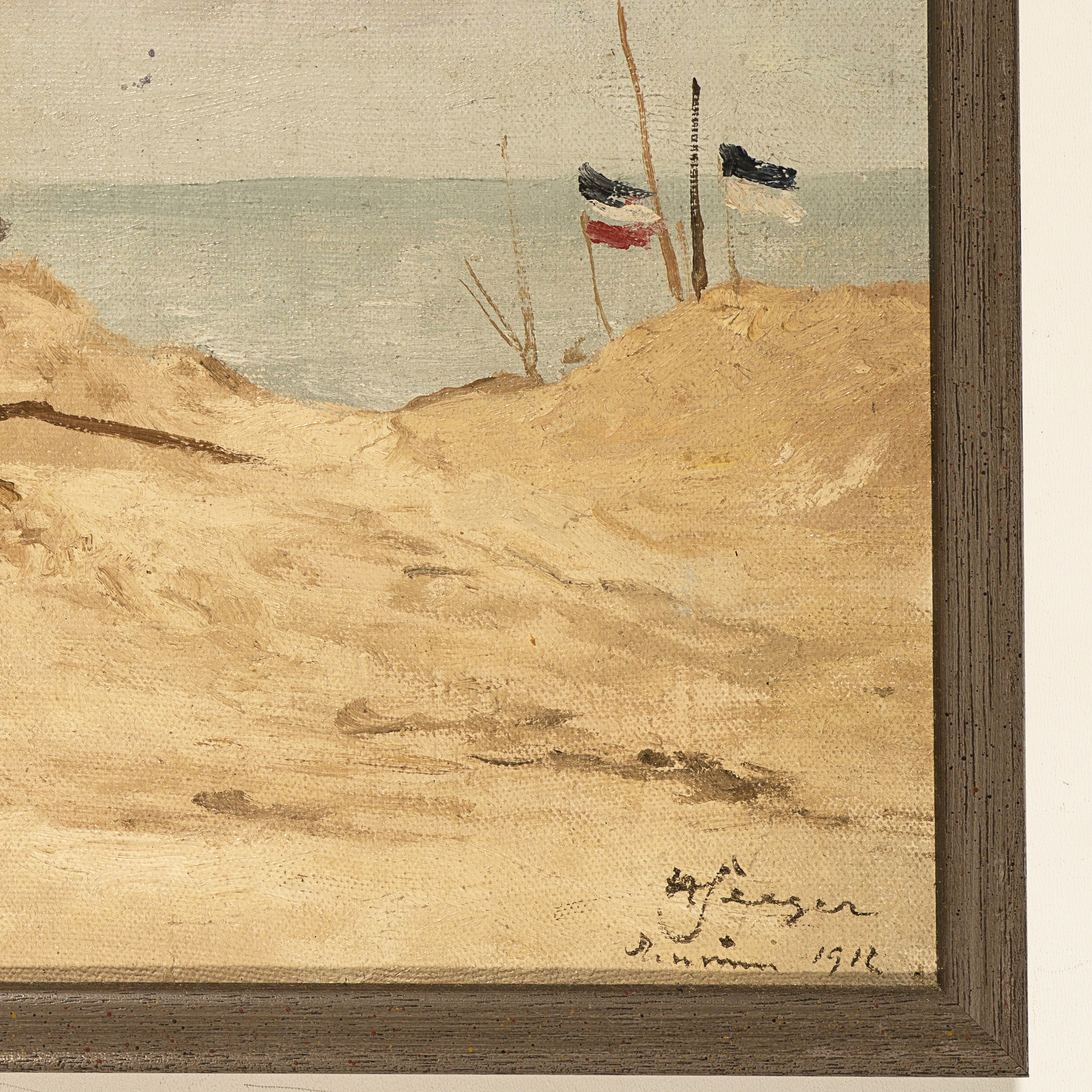 Strandszene mit Kaiserfahnen an der Nordsee