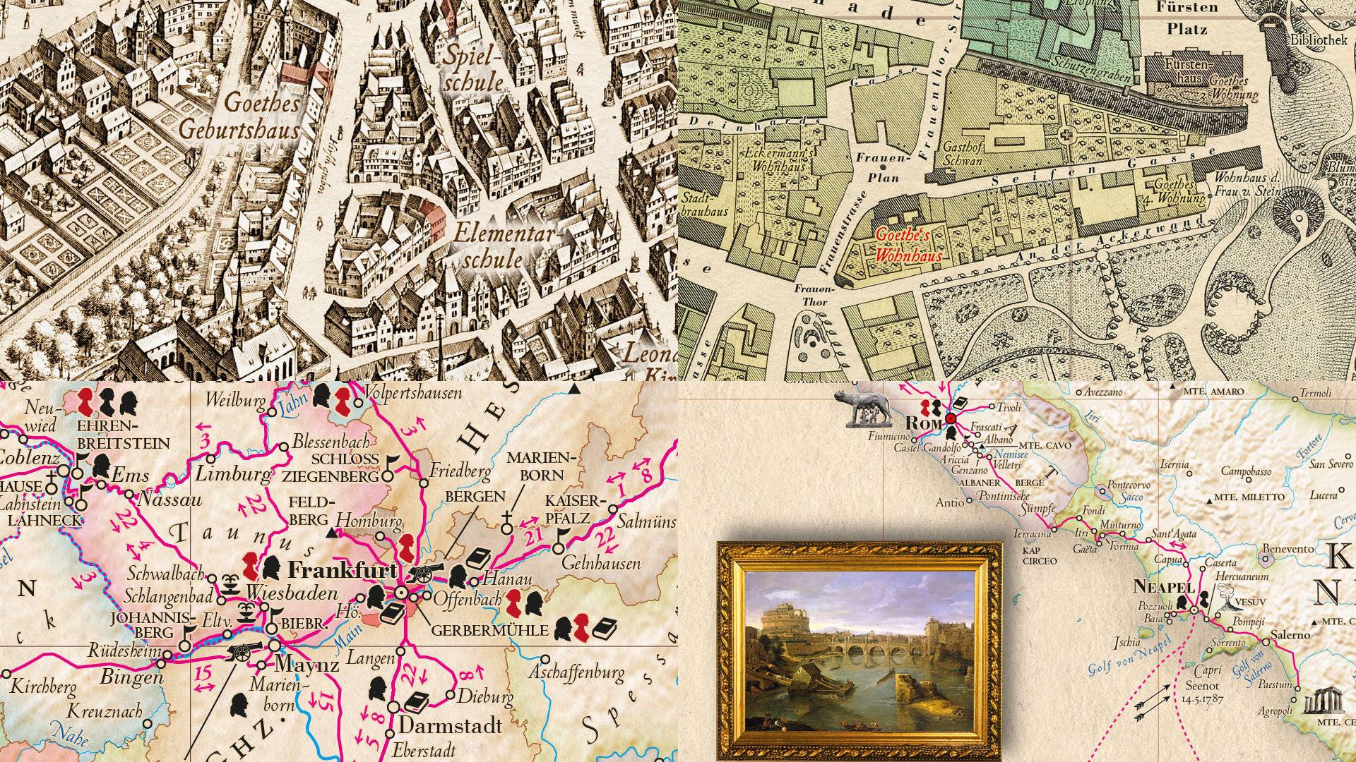 Goethe-Atlas. Faltkarte mit Goethes Reiserouten