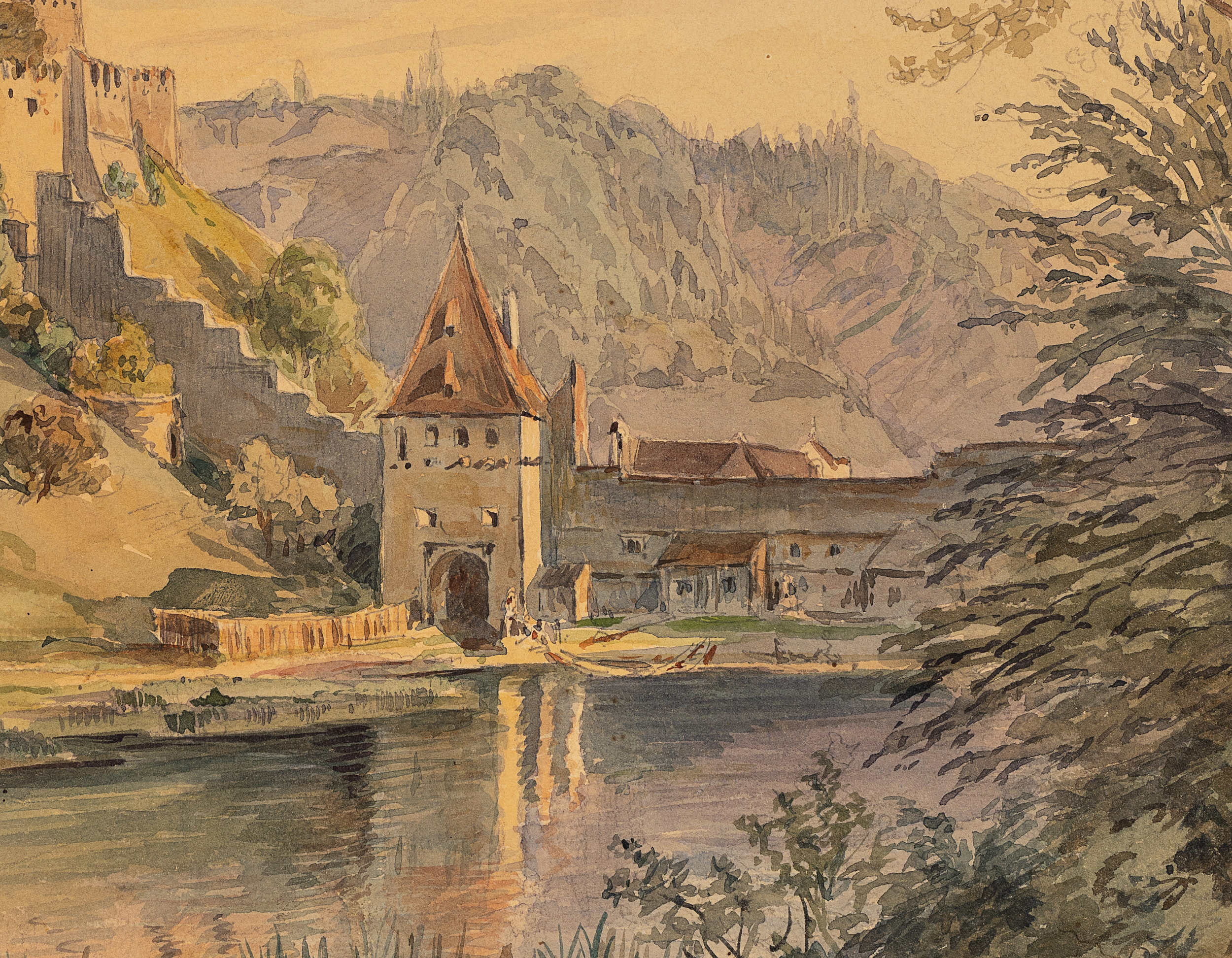 Wöhrsee mit Hauptburg der Festung Burghausen