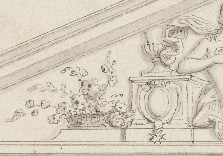 Giebelrelief eines klassizistischen Bauwerks, Stürmisches Liebespaar
