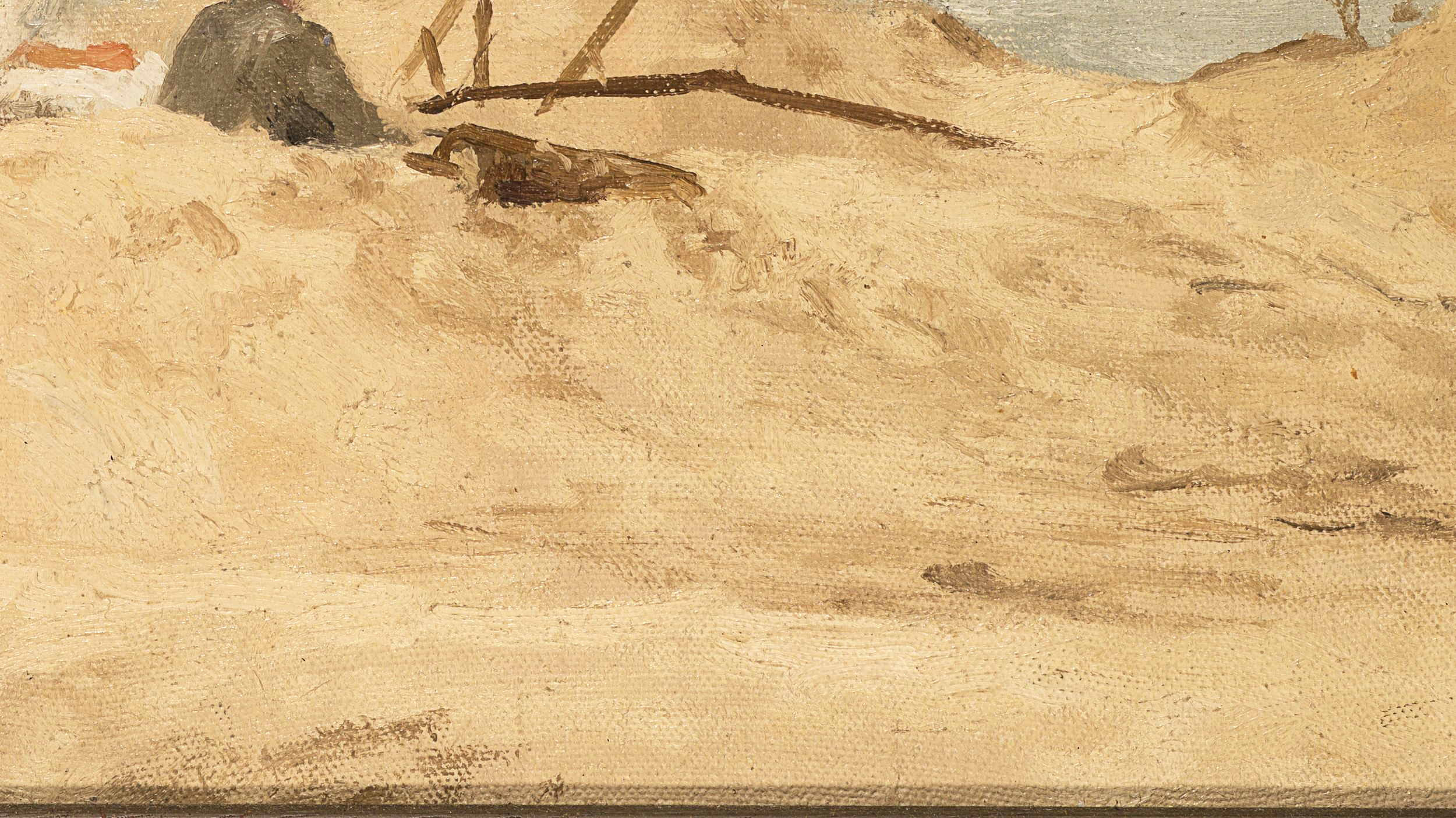 Strandszene mit Kaiserfahnen an der Nordsee