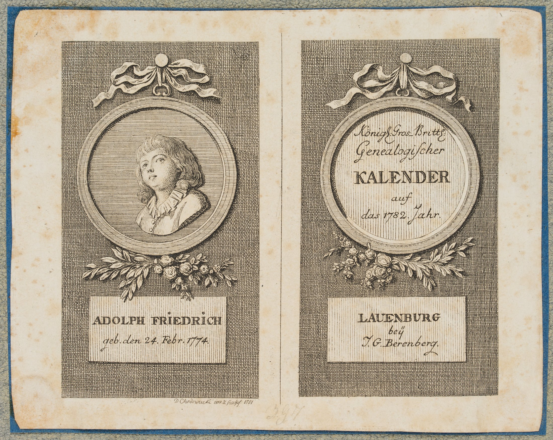 Titel und Portrait zum Lauenburger Calender auf das 1782. Jahr, Bogen