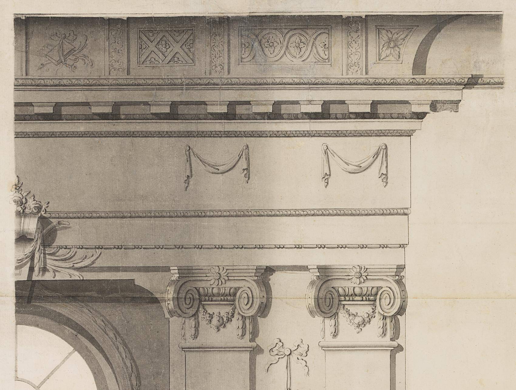 Architektonischer Entwurf mit Figurennische der barocken Kirche St. Verena in Bad Wurzach