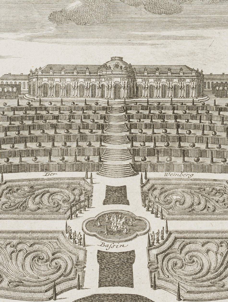 Ansicht des Lustschlosses und Gartens von Sanssouci bei Potsdam