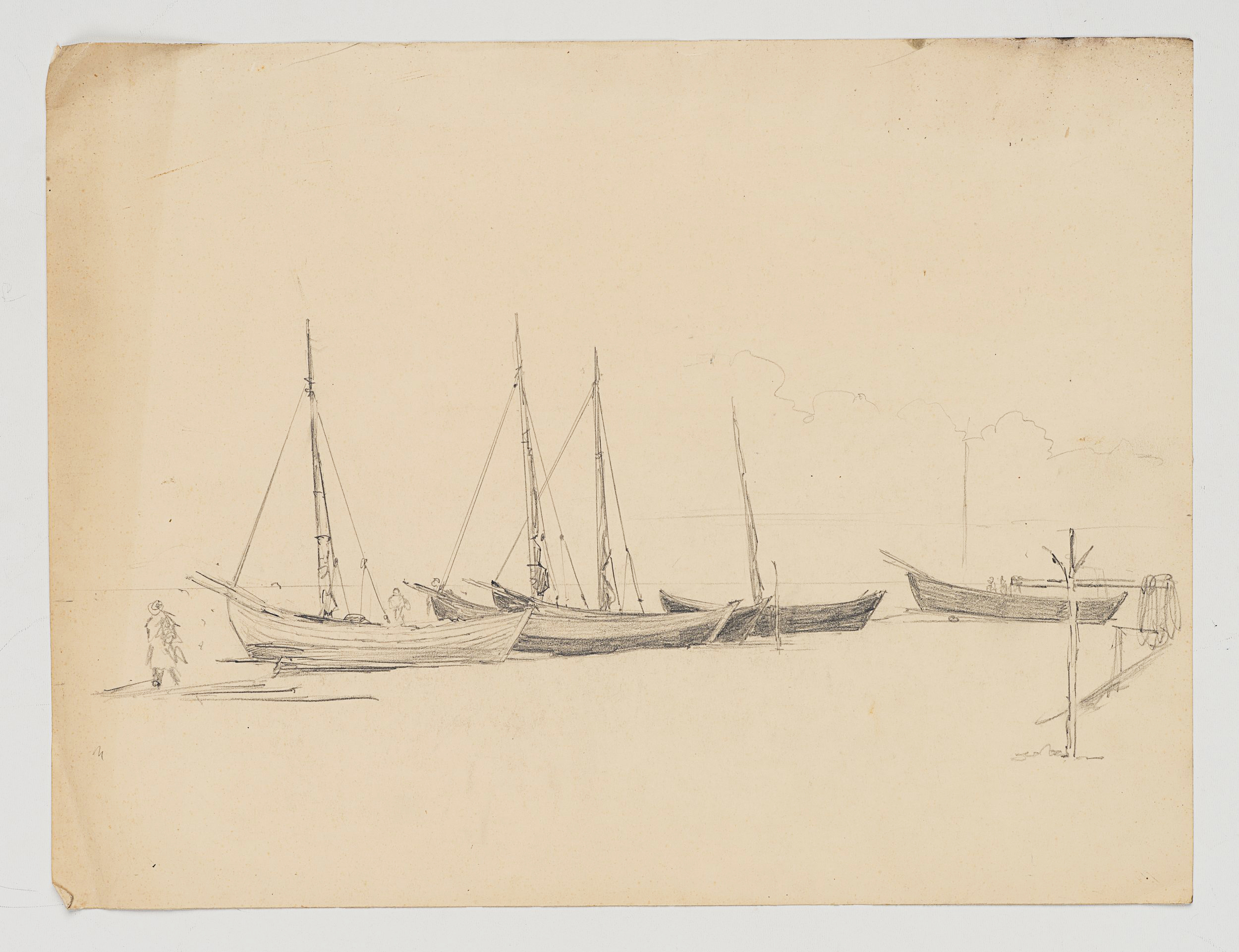Studie einiger Segelboote mit Landschaft