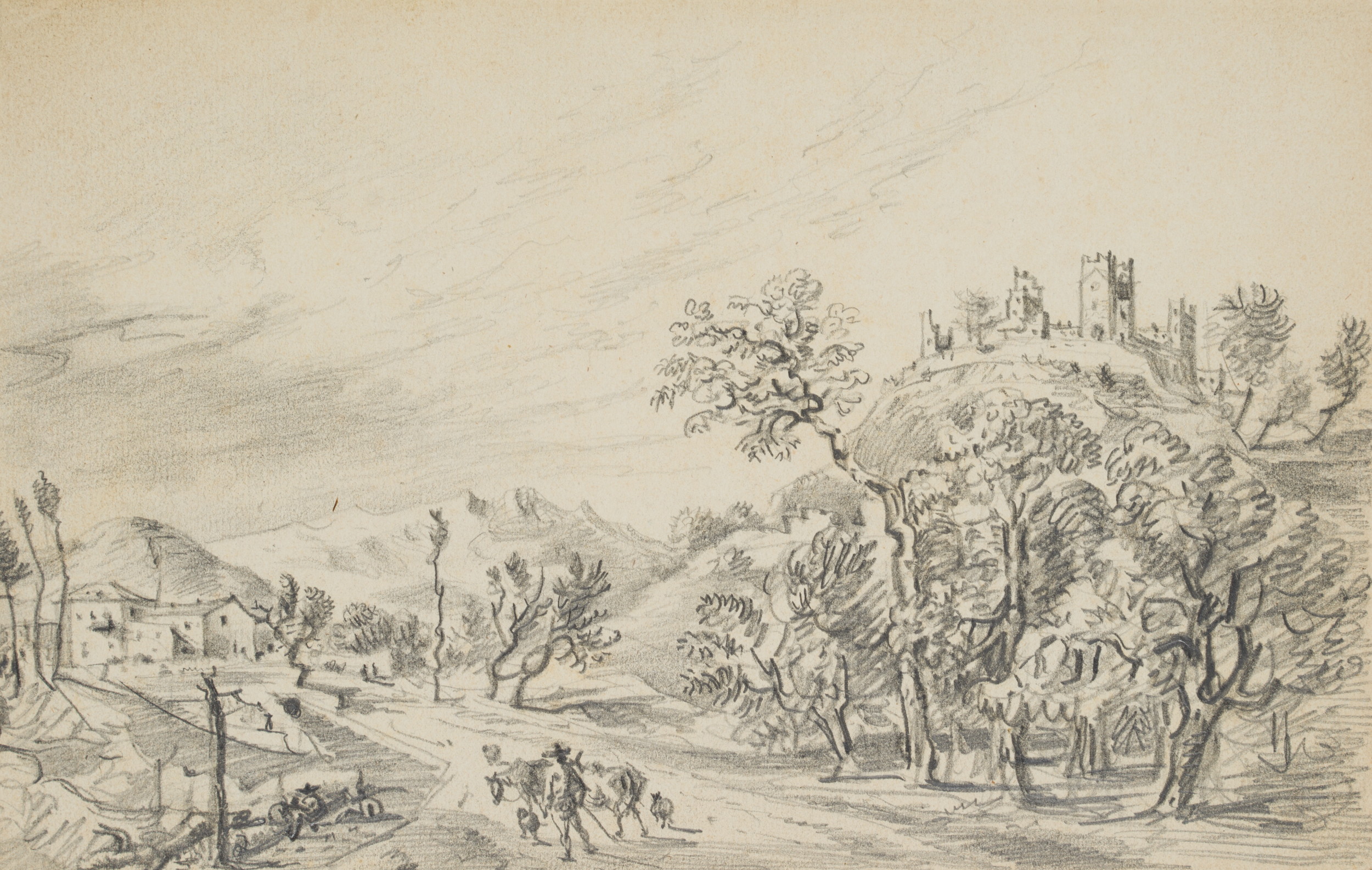 Hügelige mediterrane Landschaft mit Hirte