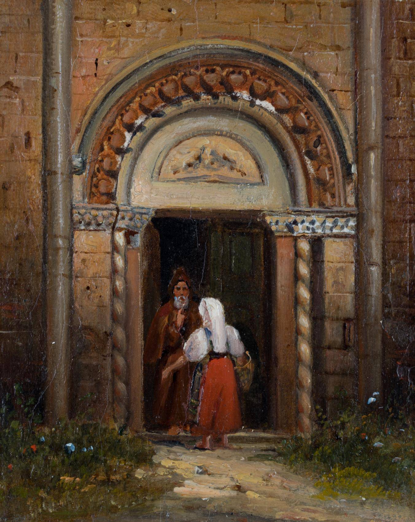 Zwiegespräch am Kirchenportal