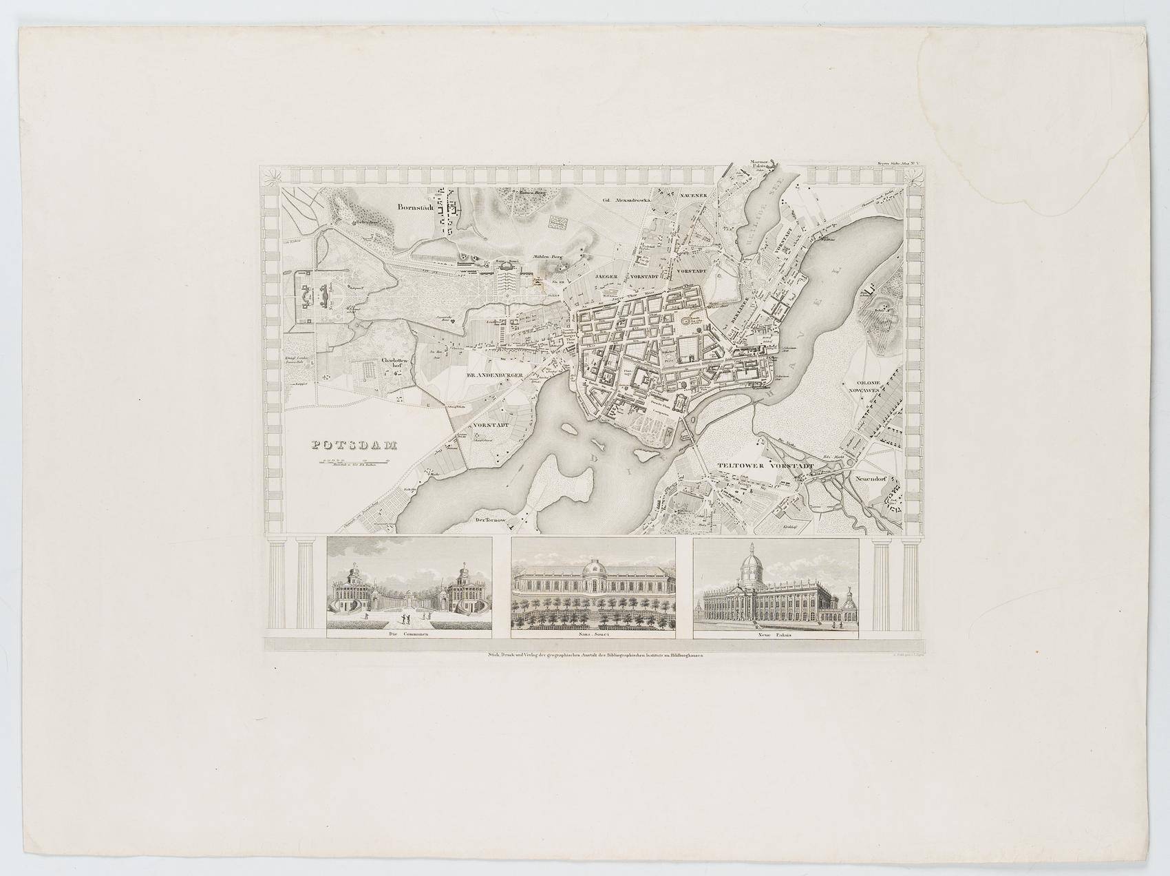 Stadtkarte von Potsdam mit Sehenswürdigkeiten, aus Meyers Städte-Atlas No. 5
