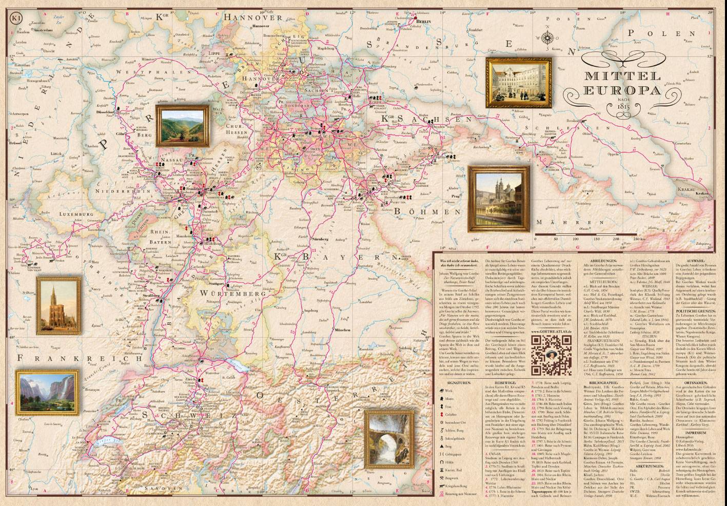 Goethe-Atlas. Faltkarte mit Goethes Reiserouten