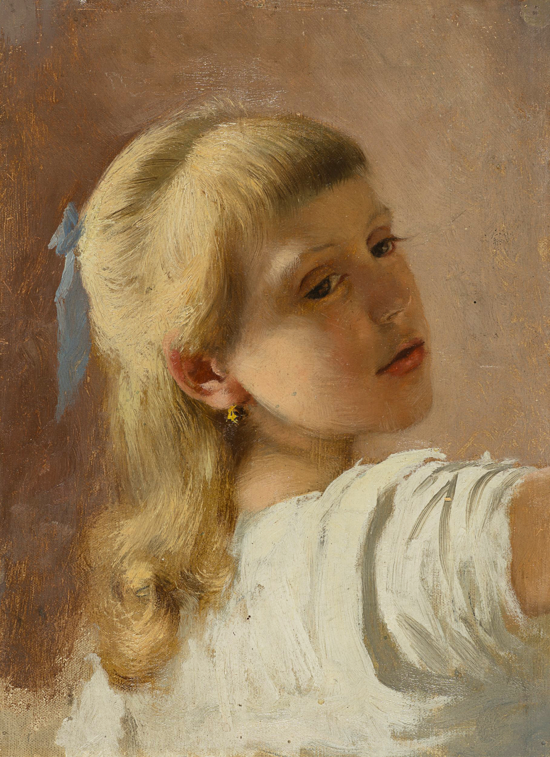 Mädchenporträt mit blauer Schleife