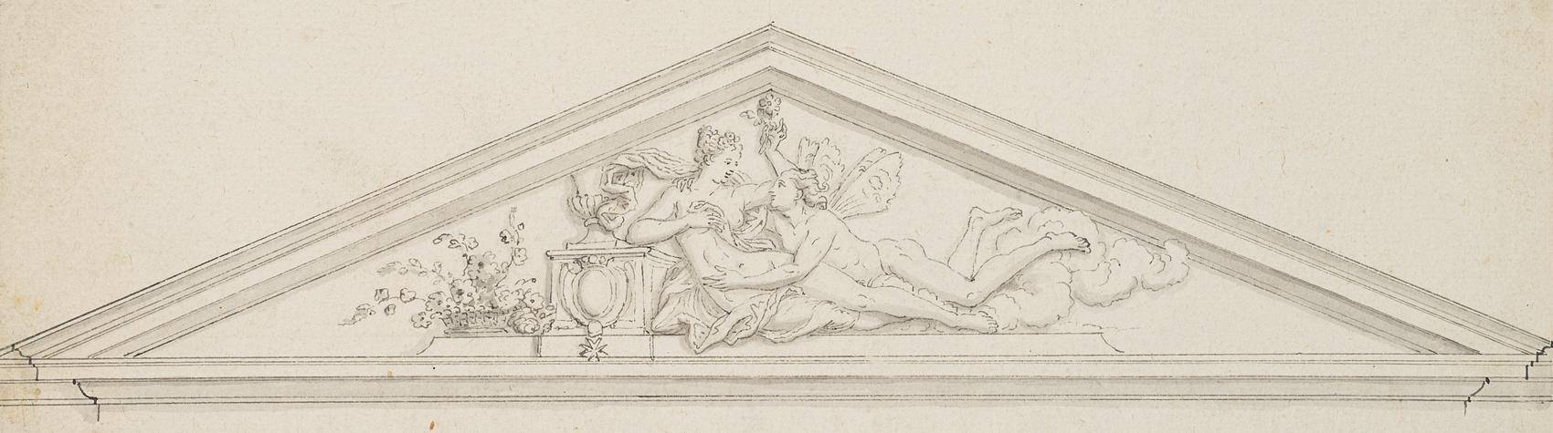 Giebelrelief eines klassizistischen Bauwerks, Stürmisches Liebespaar