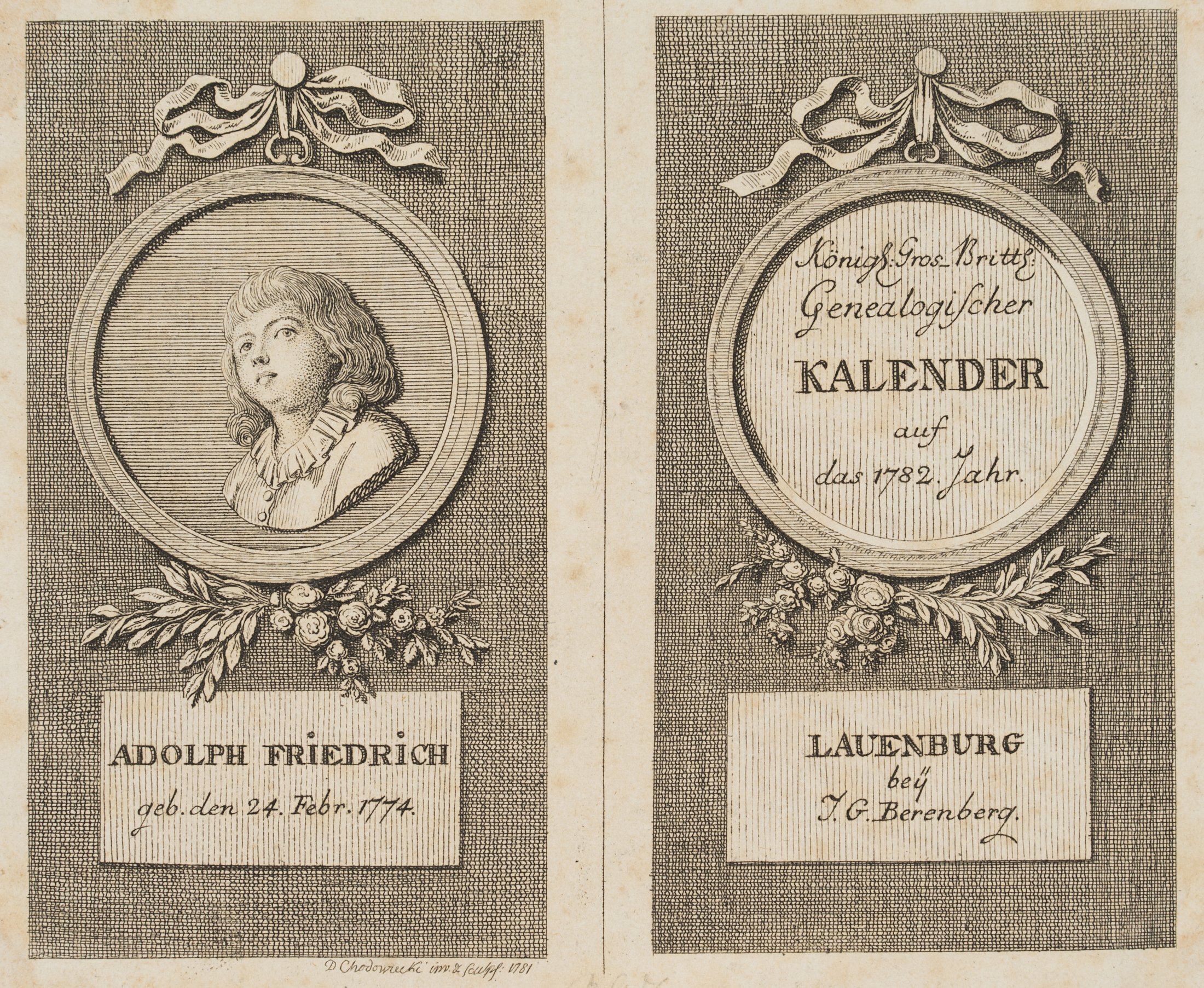 Titel und Portrait zum Lauenburger Calender auf das 1782. Jahr, Bogen