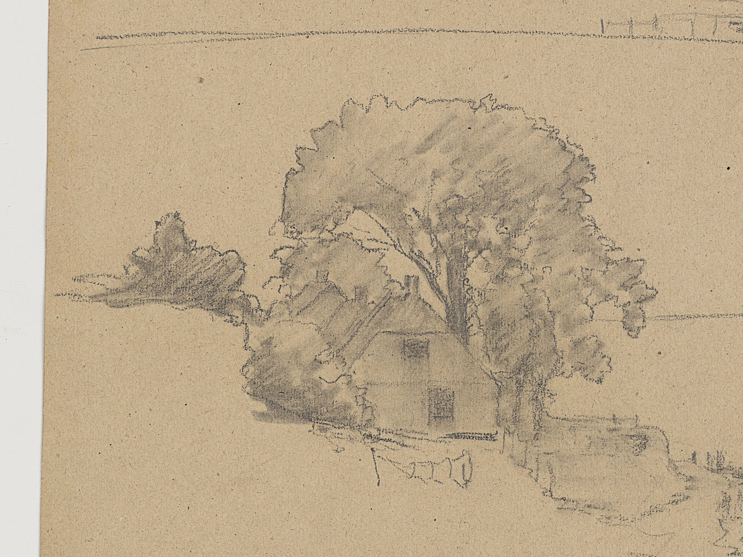 Zweiteilige Landschaftsstudie mit Hafen und Haus