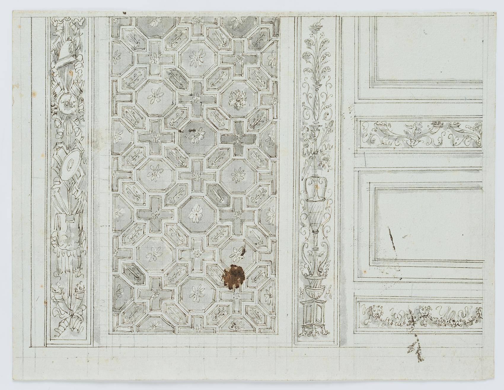 Entwurf einer Deckendekoration mit Arabesken und Kreuzkassetten