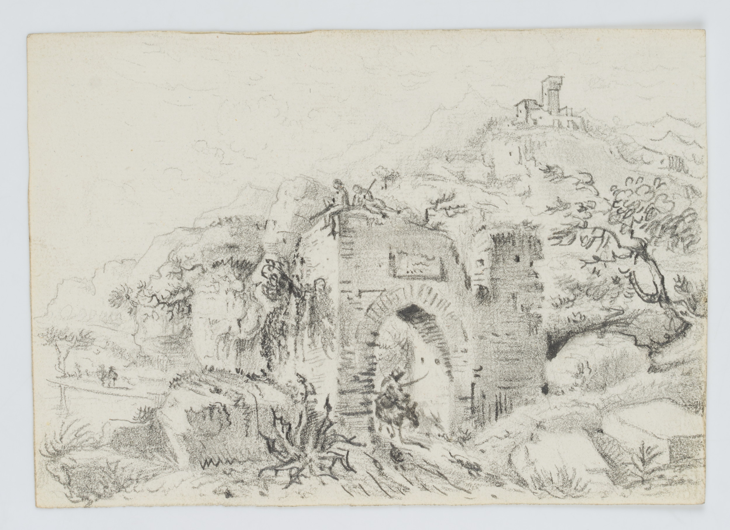 Bergige Landschaft mit Ruine