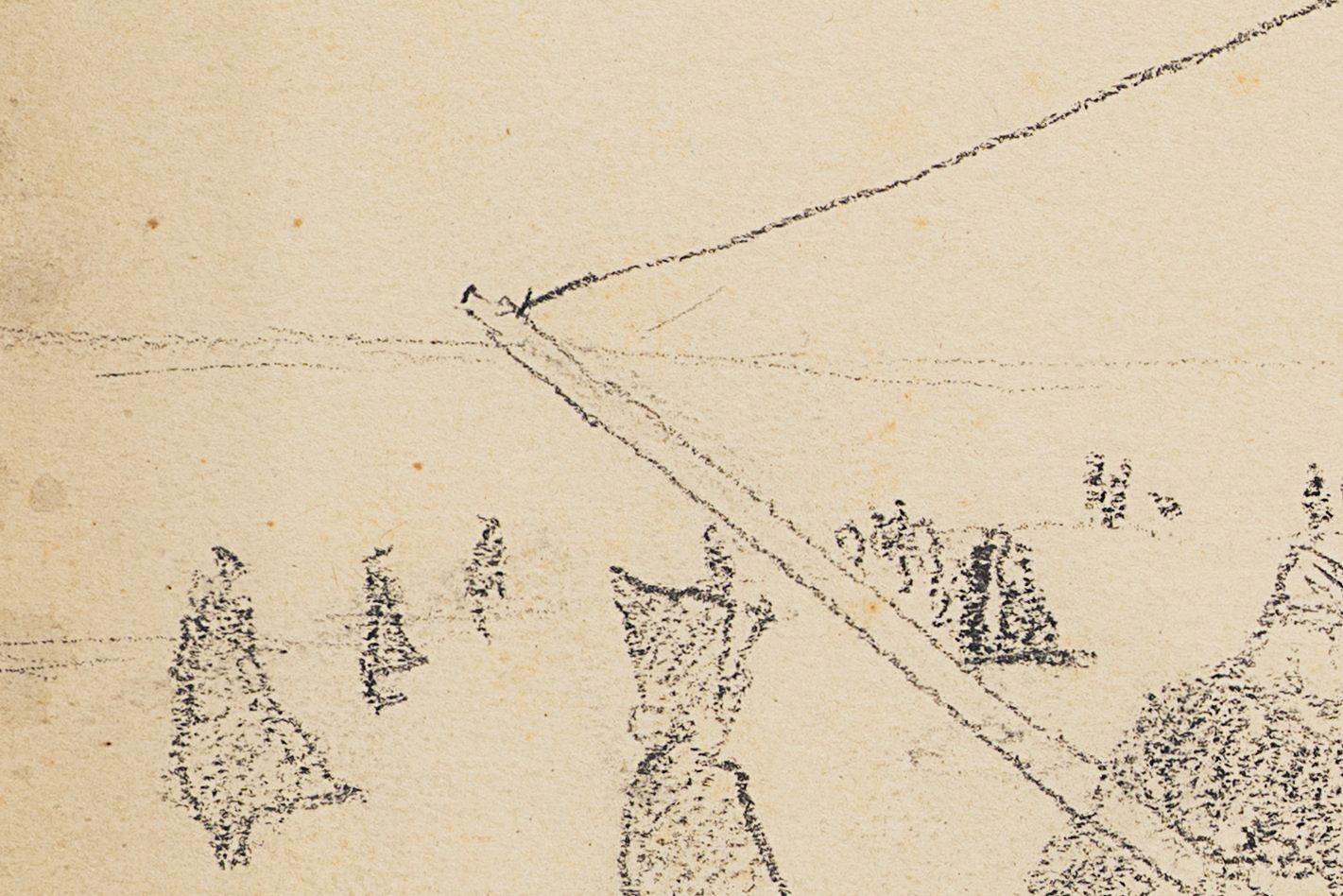 Vorzeichnung: Strand mit Badegästen und Flaggen