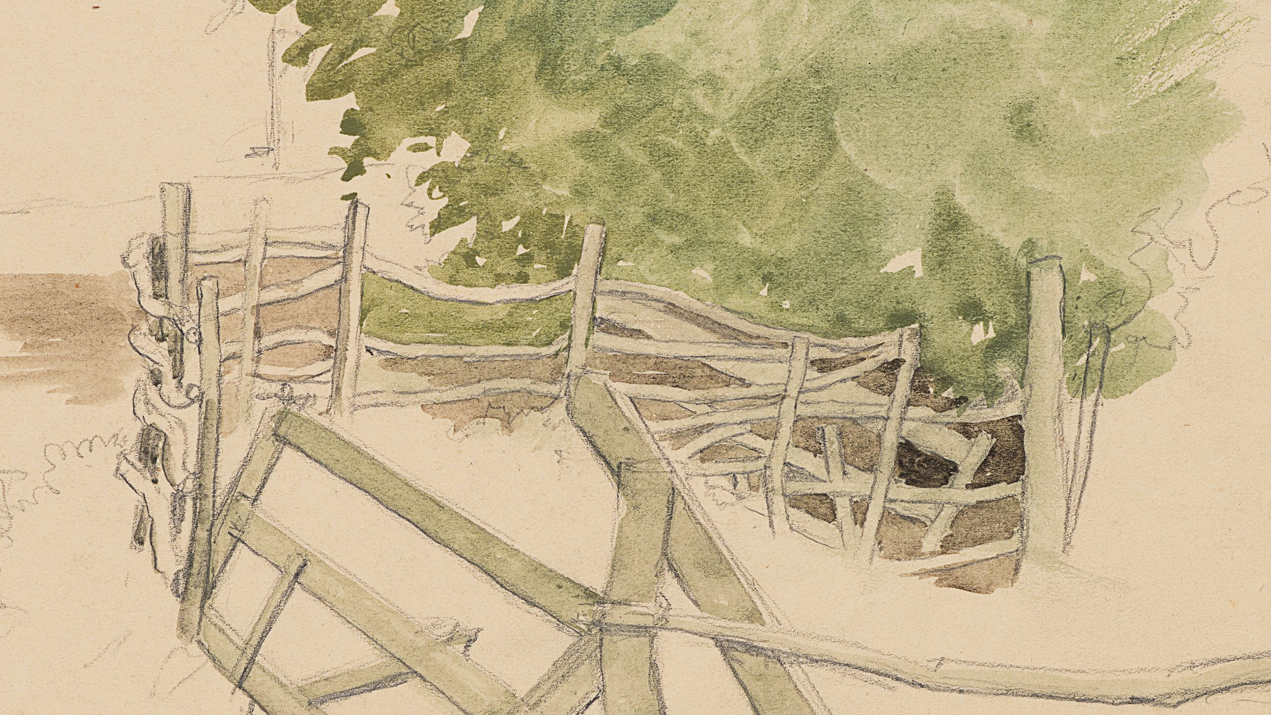 Studie einer Landschaft mit Baum und Zaun