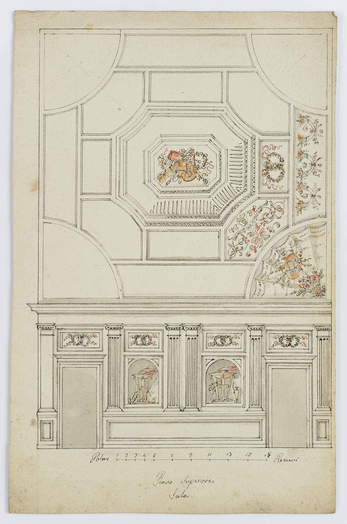 Wandansicht mit Deckenentwurf im Renaissancestil