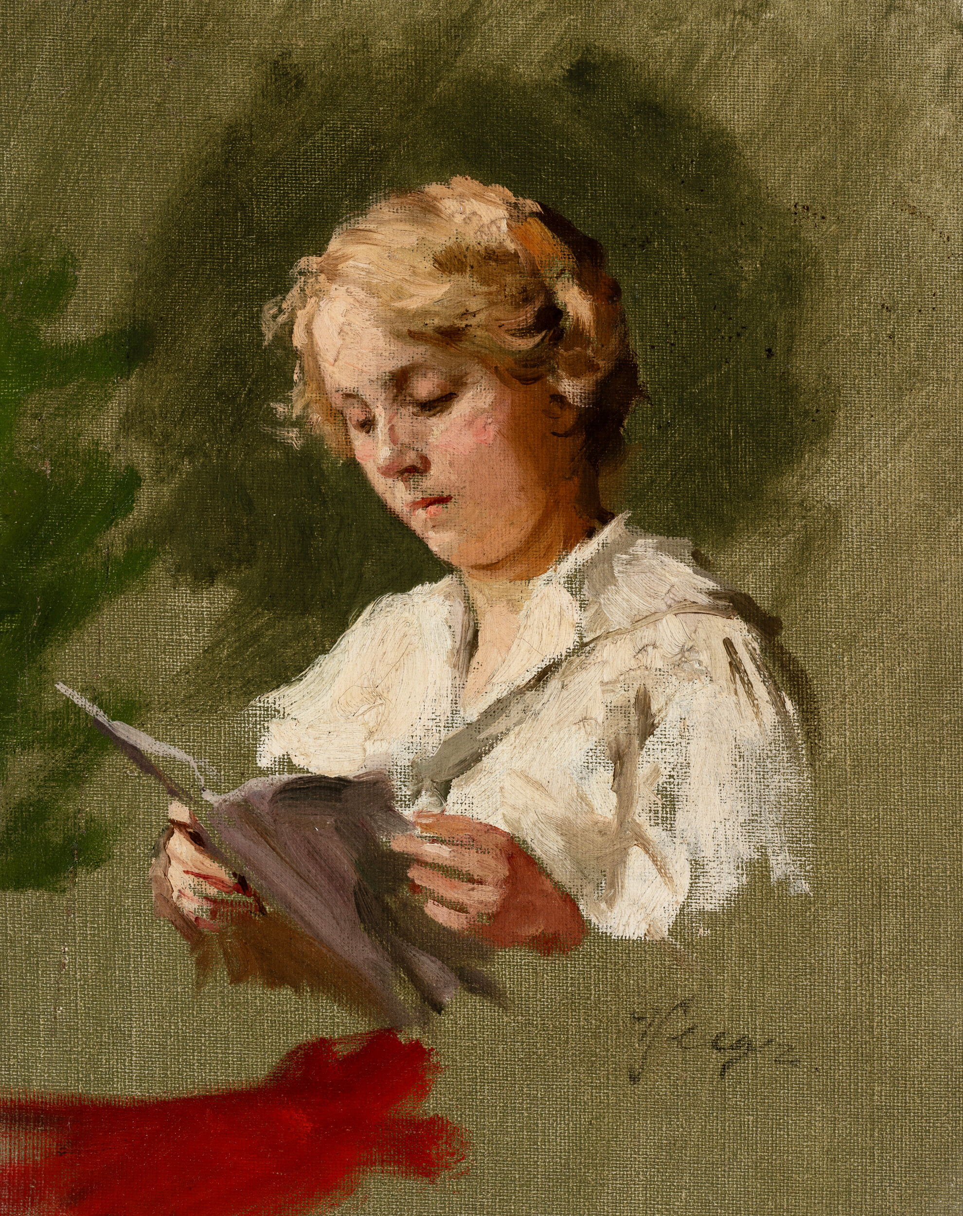 Portrait eines lesenden Kindes. Bruststück