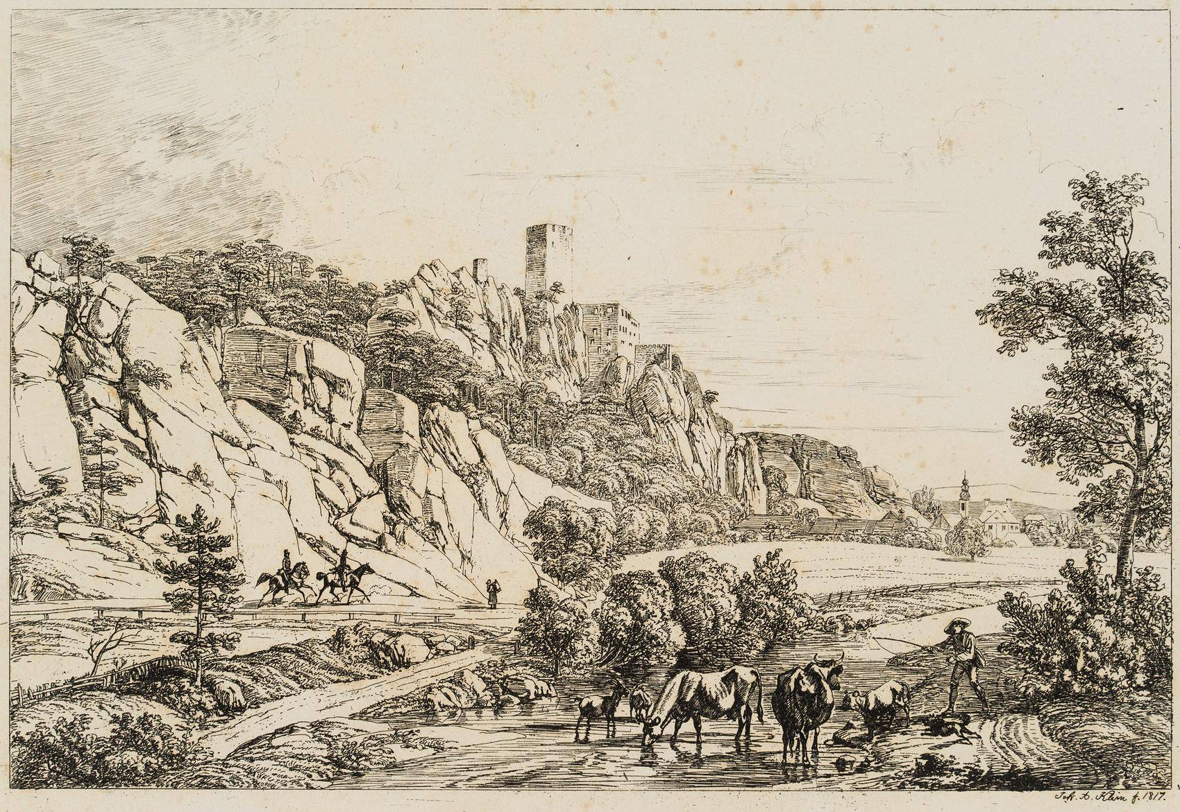 Ansicht von St. Helena und des Schlosses Rauhenstein bei Baden