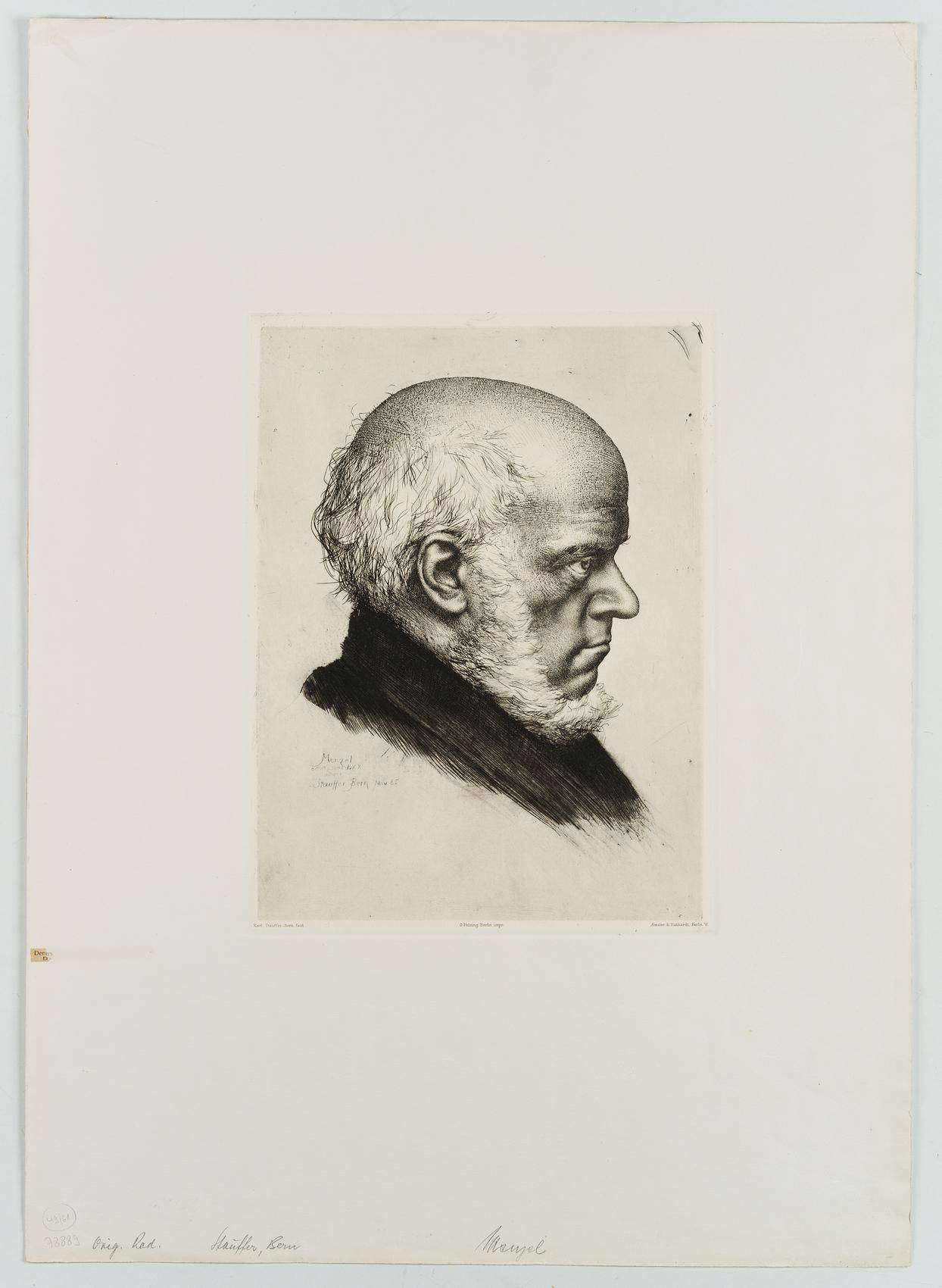 Profilporträt des Künstlers Adolph von Menzel (1815-1905) im Alter von 70 Jahren