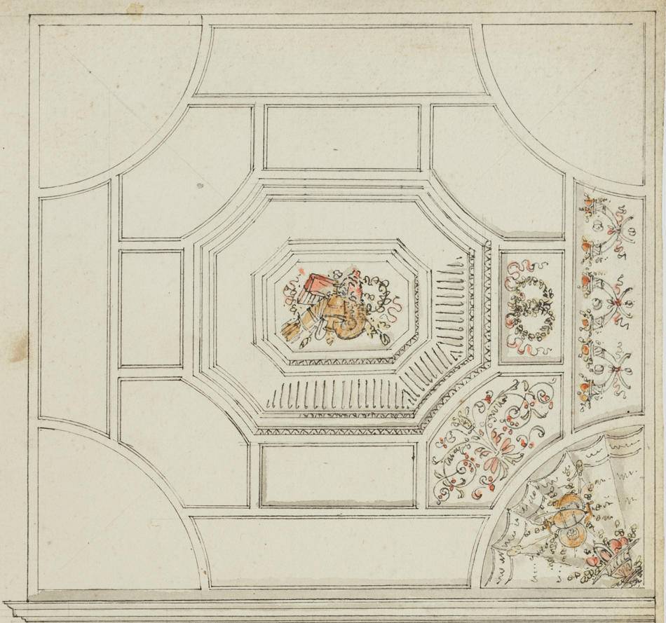 Wandansicht mit Deckenentwurf im Renaissancestil