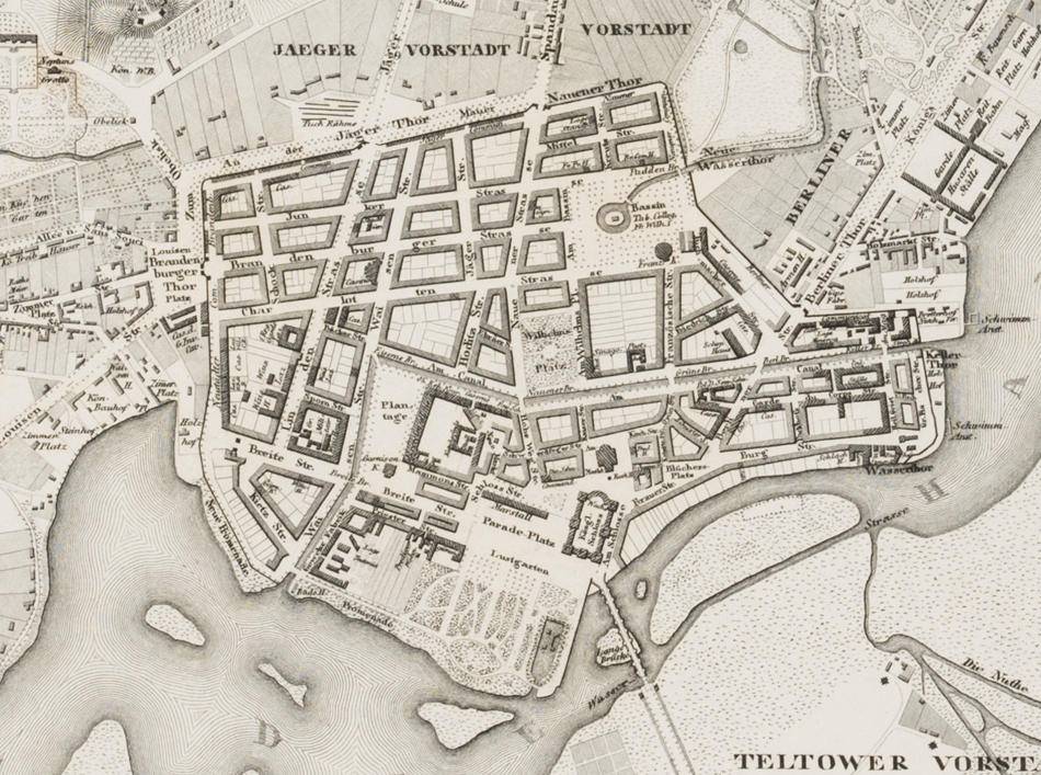 Stadtkarte von Potsdam mit Sehenswürdigkeiten, aus Meyers Städte-Atlas No. 5