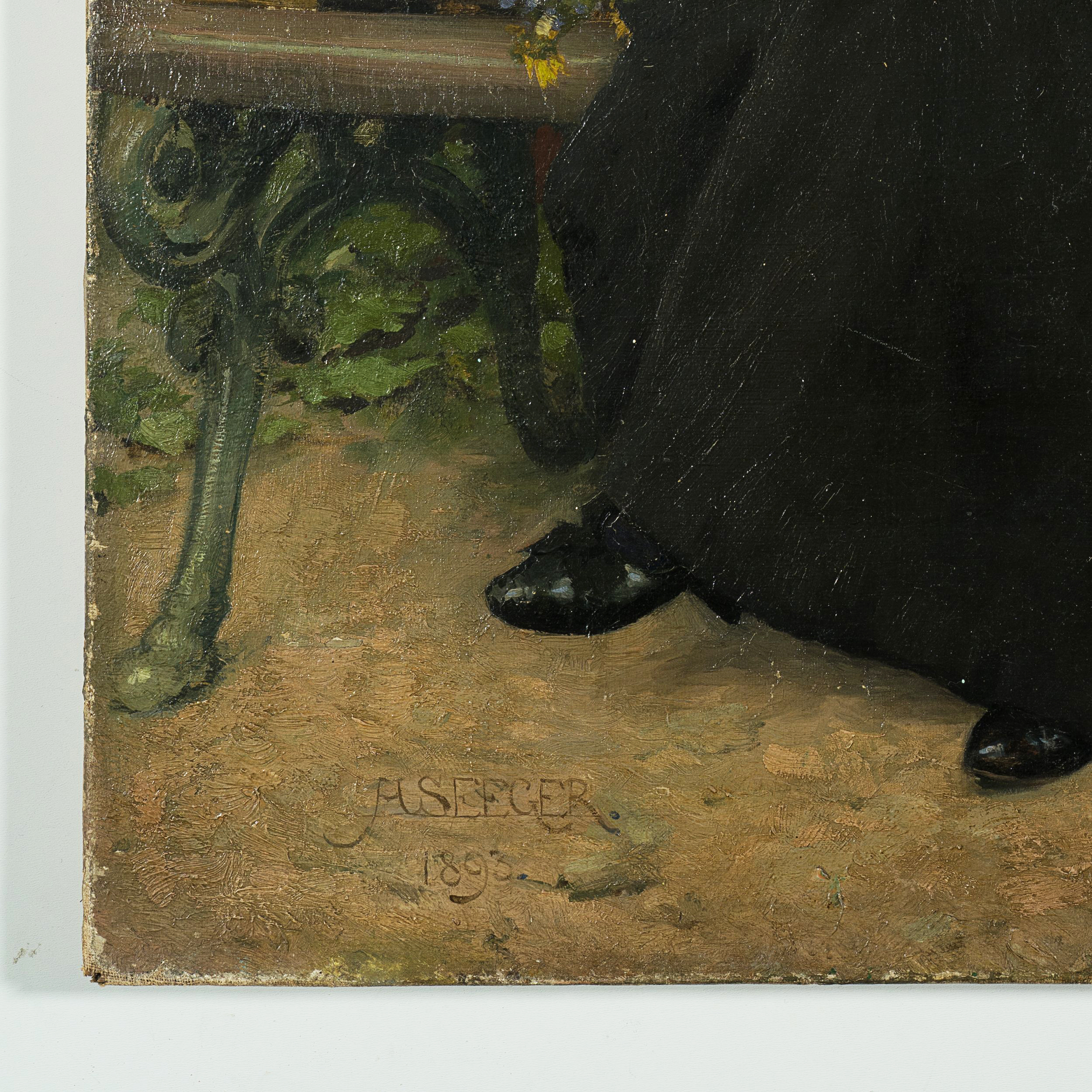 Dame auf Gartenbank