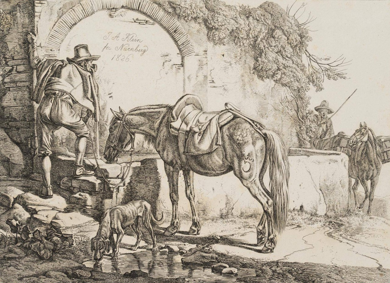 Italiener am Brunnen trinkend