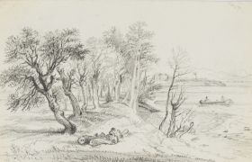 Uferlandschaft mit Weiden