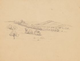 Landschaftsstudie mit Feldern und Bäumen