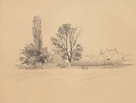 Ländliche Landschaft mit Bäumen und Gehöft