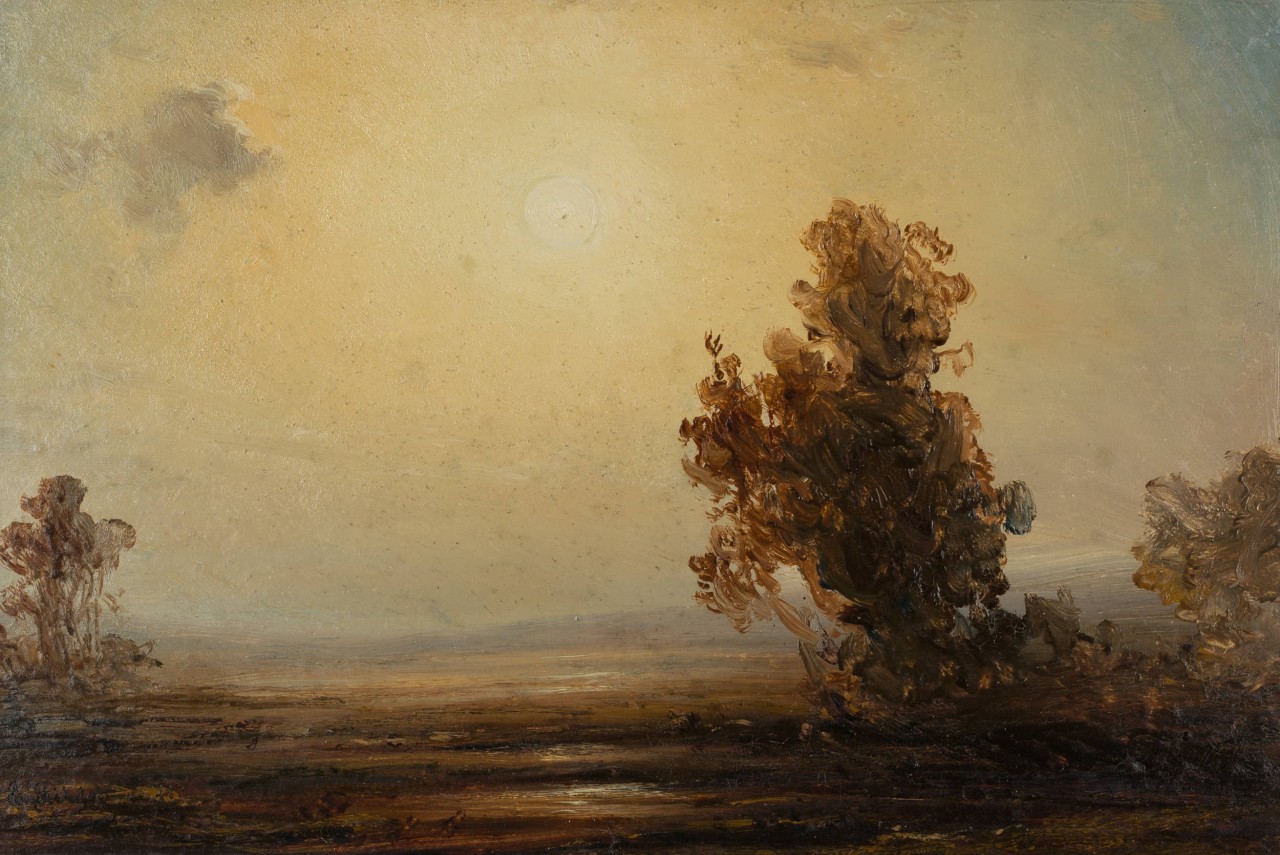 Landschaft mit hochstehender Sonne