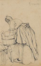 Frau am Waschbottich