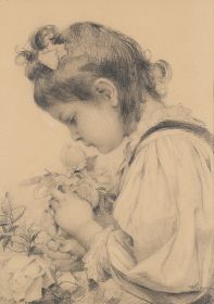 Mädchenportrait mit Rosen. Tochter des Künstlers