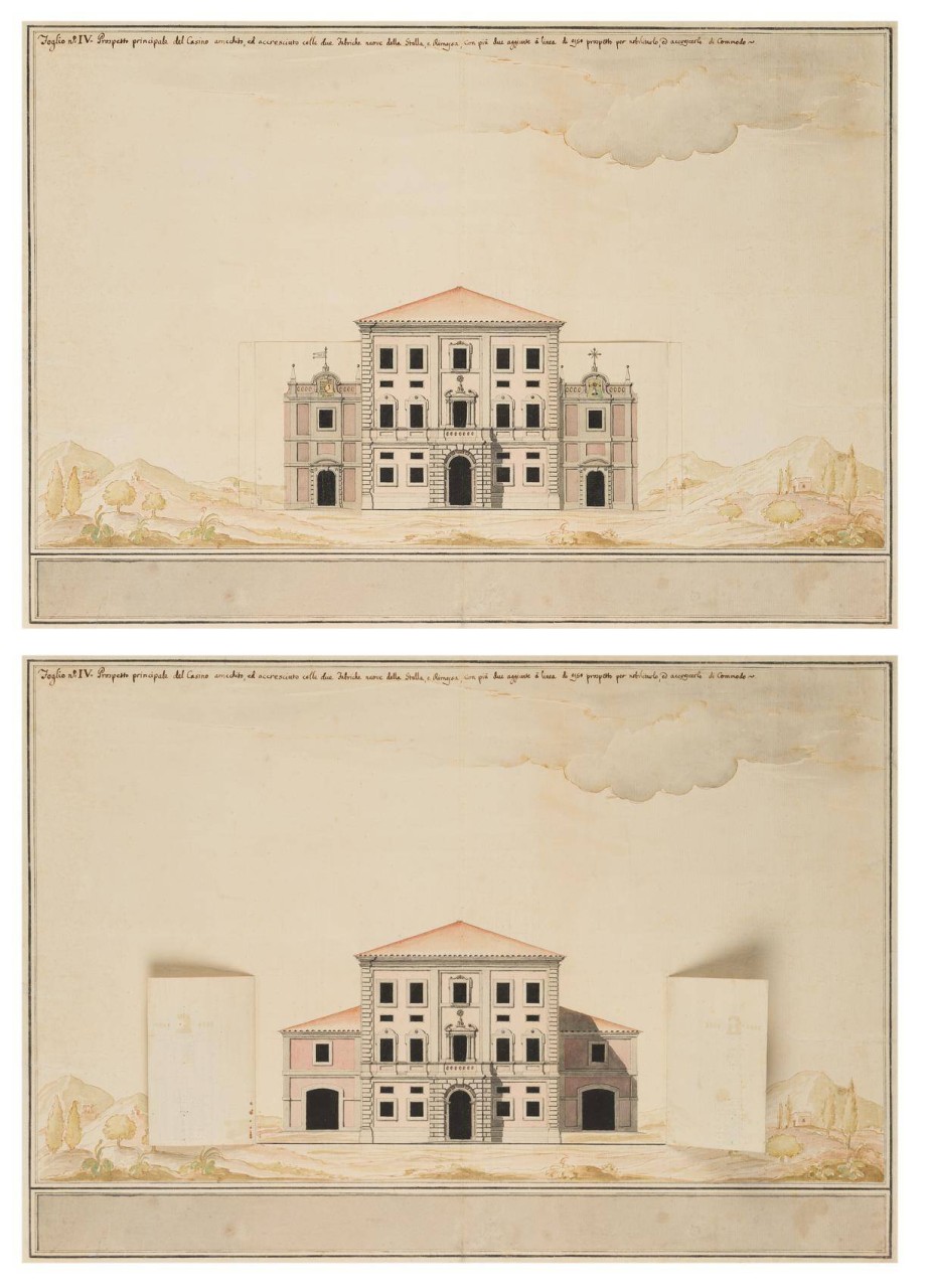 Aufwendiger Entwurf eines barocken Landhauses, "Casino arricchito"