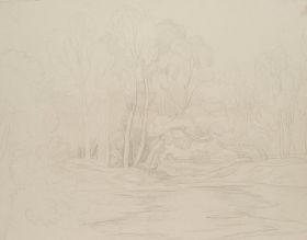Studie einer Baumgruppe mit Fernblick aus dem Chigi-Park in Ariccia