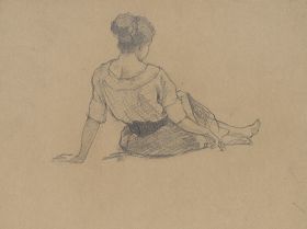 Sitzende Frau von hinten