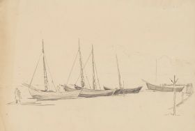 Studie einiger Segelboote mit Landschaft