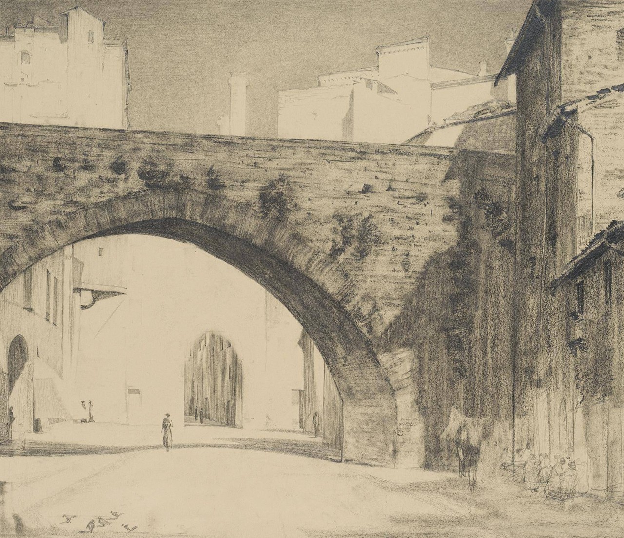 Italienische Stadt mit Brückenbogen
