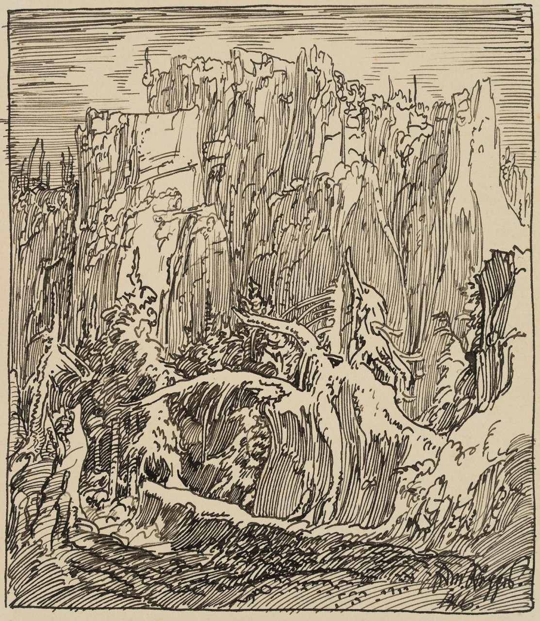Felsmassiv im alten Wald