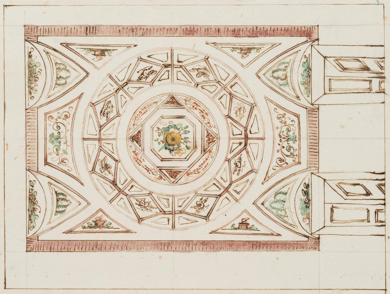 Entwurf eines Deckengewölbes mit Kreismotiv