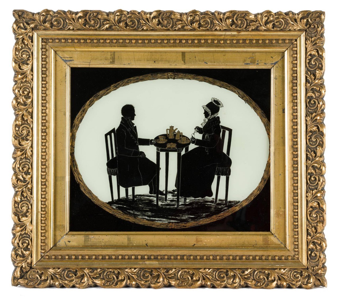Hinterglasbild, Ehepaar beim Kaffeetrinken
